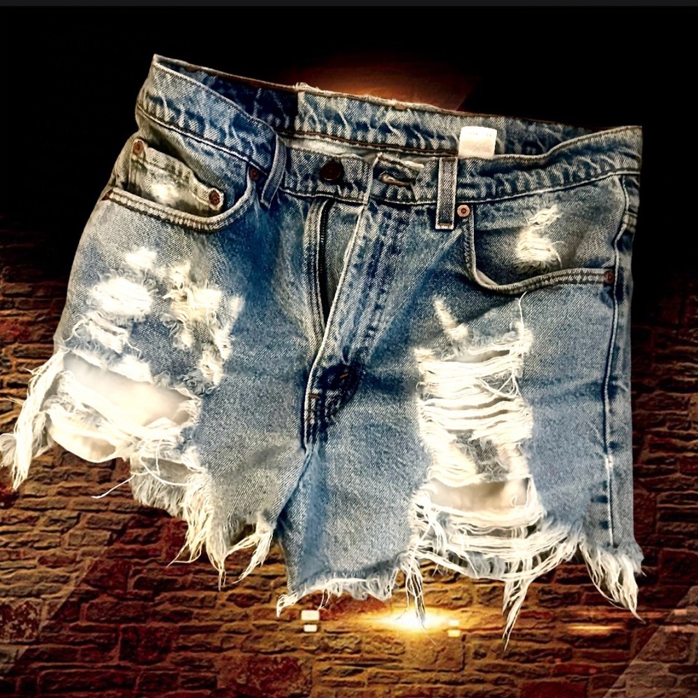 Levi's Distressed Light Blue Ripped Denim Shorts